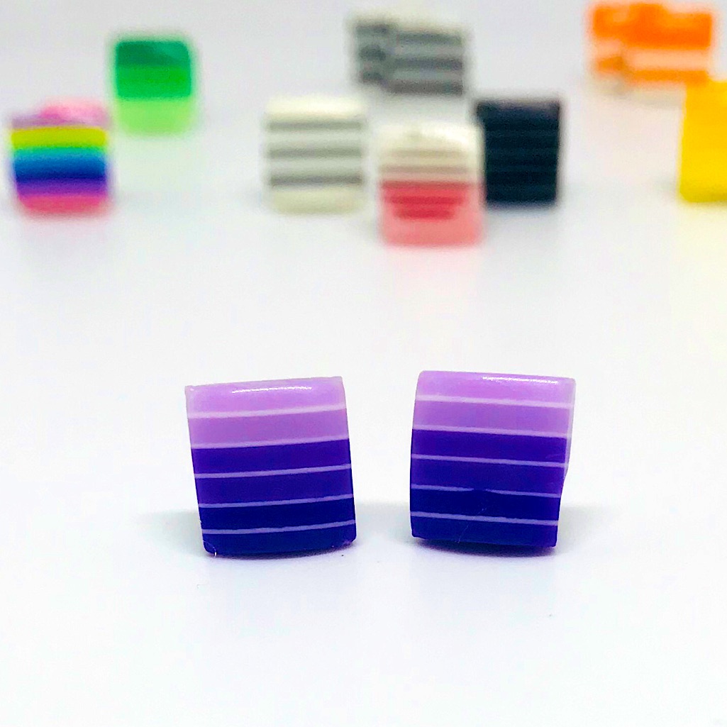 Purple Minimalist Repurposed Vintage Striped Bead Stud Earrings 20$